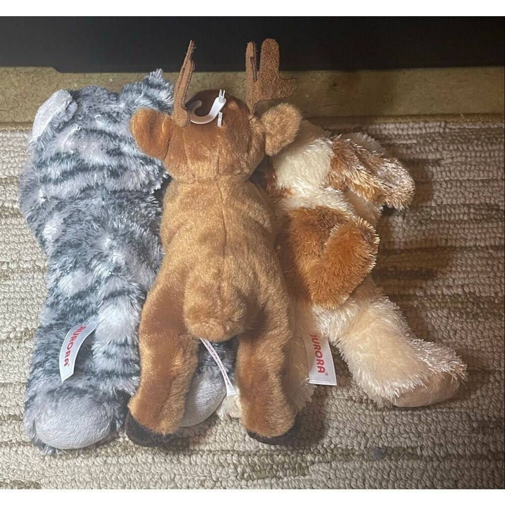 Aurora Mini Flossie Lot of 3 Deer Kitty Puppy Stuffed Plush Animal - Picture 8 of 10